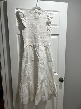 Sea New York White Smocked Bodice Dress